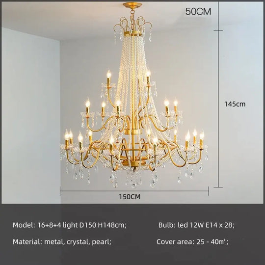ARDELLE French Crystal Mid-Century Luxury Chandelier 16 and 8 and 4 light / white light 6500K Chandelier