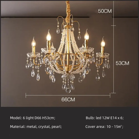 ARDELLE French Crystal Mid-Century Luxury Chandelier 6 light D66cm / white light 6500K Chandelier