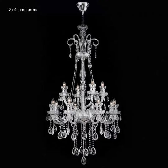 AVELON Clear Crystal European Branch Chandelier 12 lamp arms / Cold White Chandelier