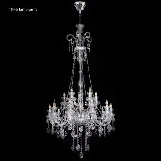 AVELON Clear Crystal European Branch Chandelier 15 lamp arms / Cold White Chandelier