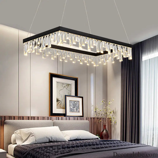 Modern Crystal Block LED Black Chandelier Lighting - Rectangle Hanging Light in 16’’/23.5’’ Width