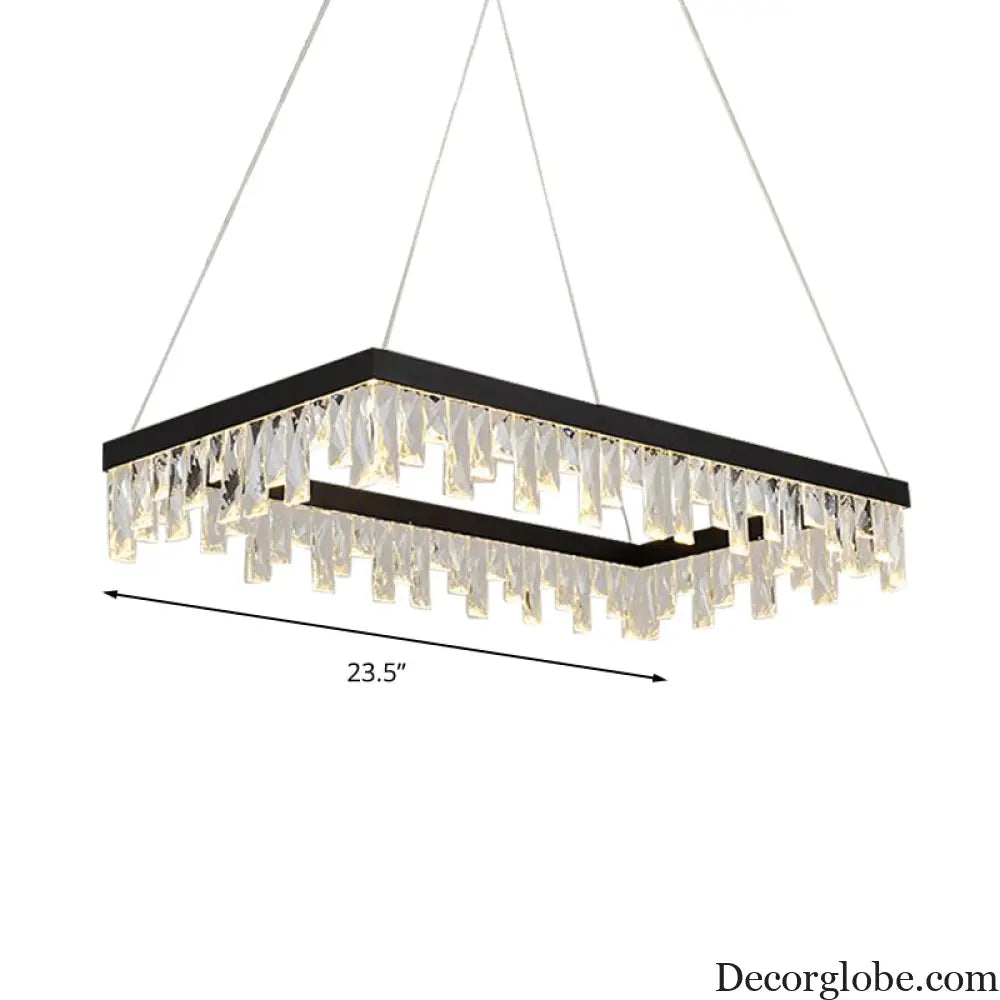 Modern Crystal Block LED Black Chandelier Lighting - Rectangle Hanging Light in 16’’/23.5’’ Width