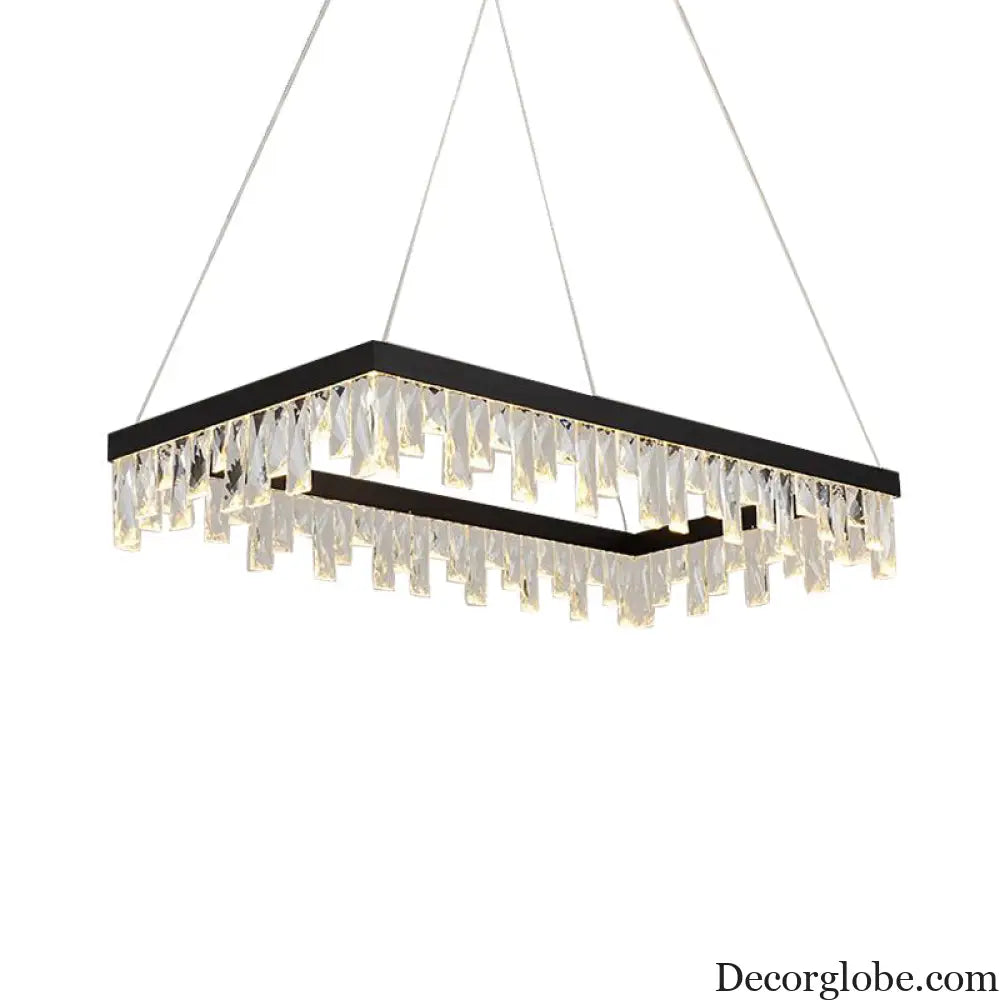 Modern Crystal Block LED Black Chandelier Lighting - Rectangle Hanging Light in 16’’/23.5’’ Width