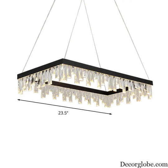 Modern Crystal Block LED Black Chandelier Lighting - Rectangle Hanging Light in 16’’/23.5’’ Width