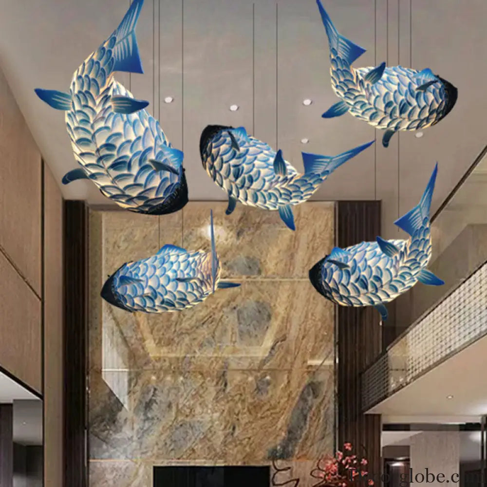 Blue Carp Art Deco Pendant Light Kit with Metal Shade - Hanging Ceiling Light Blue