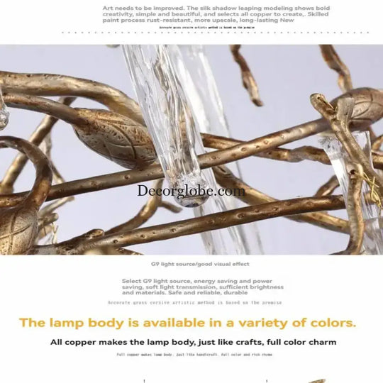 Brass Branch Crystal Pendant Chandelier for Staircase Lighting Chandelier