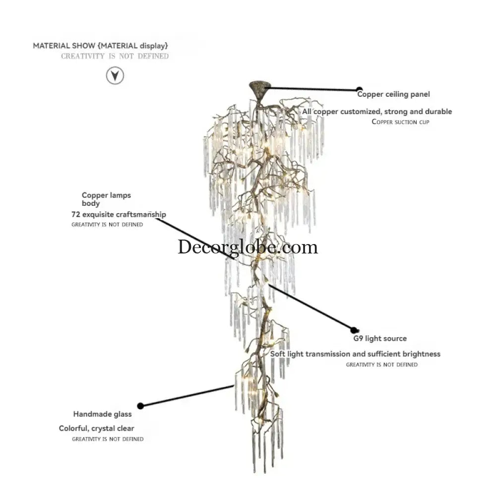 Brass Branch Crystal Pendant Chandelier for Staircase Lighting Chandelier