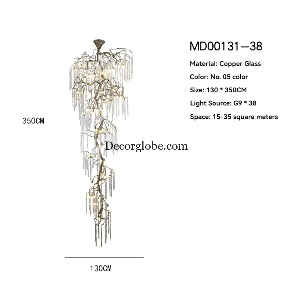 Brass Branch Crystal Pendant Chandelier for Staircase Lighting Chandelier