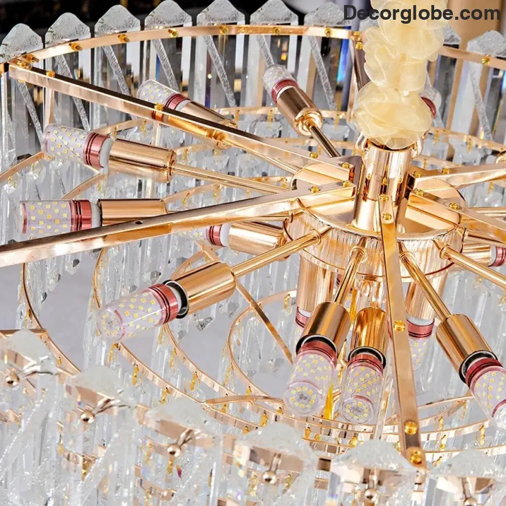 Camille French Luxury Long Crystal Chandelier Gold LED Grand Lobby Light Chandelier