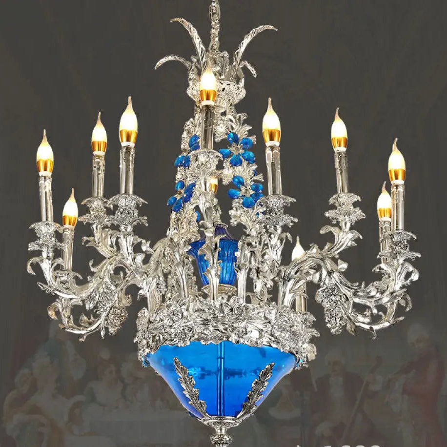 European-style retro pure copper living room chandelier court Villa French copper lamp high-end dining room bedroom