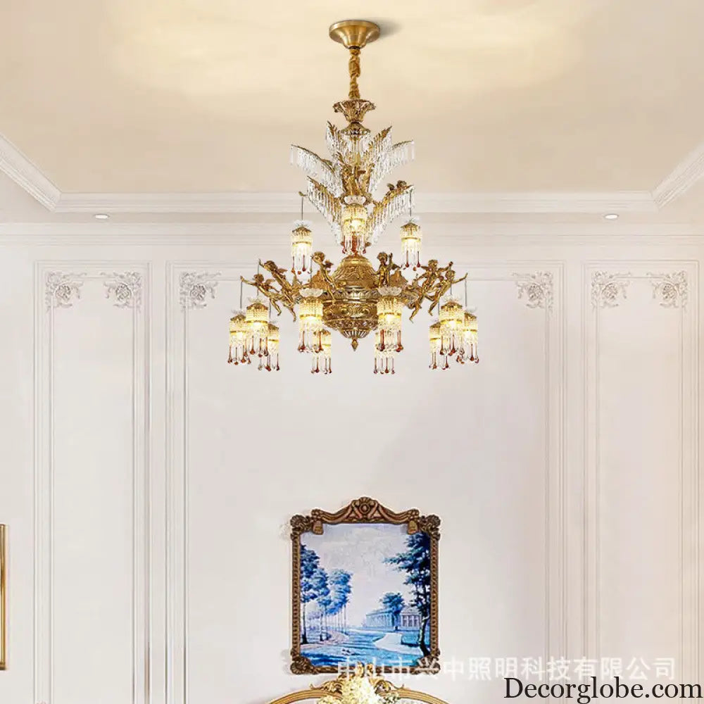 French-style light luxury crystal chandelier elegant Villa duplex building hall lighting European-style living room