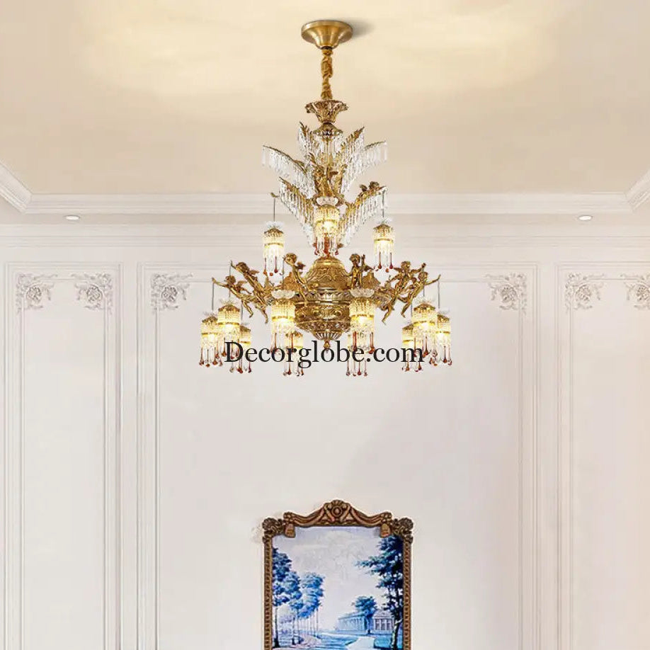 French-style light luxury crystal chandelier elegant Villa duplex building hall lighting European-style living room