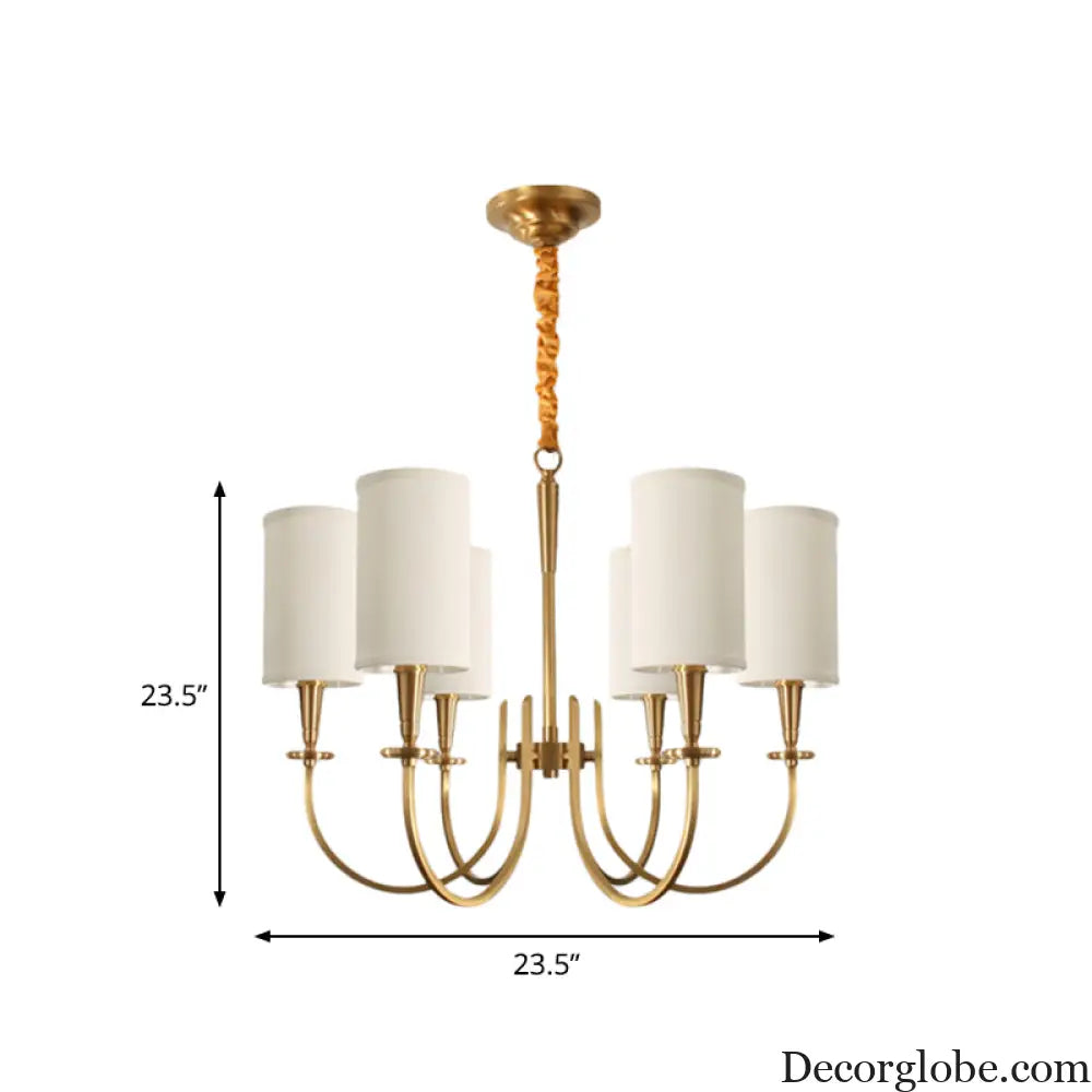 Classic White Cylindrical Pendant Chandelier - 6 Lights Fabric Shade - Perfect for Living Room Lighting White