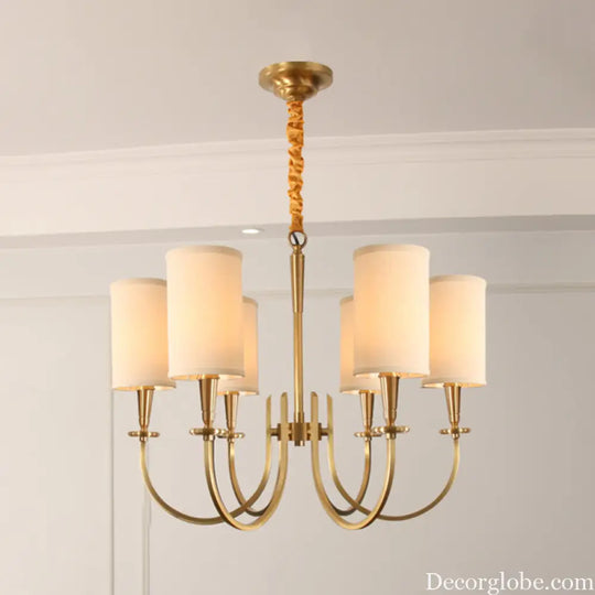 Classic White Cylindrical Pendant Chandelier - 6 Lights Fabric Shade - Perfect for Living Room Lighting White