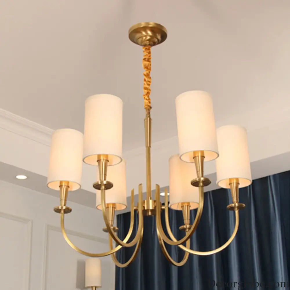 Classic White Cylindrical Pendant Chandelier - 6 Lights Fabric Shade - Perfect for Living Room Lighting White