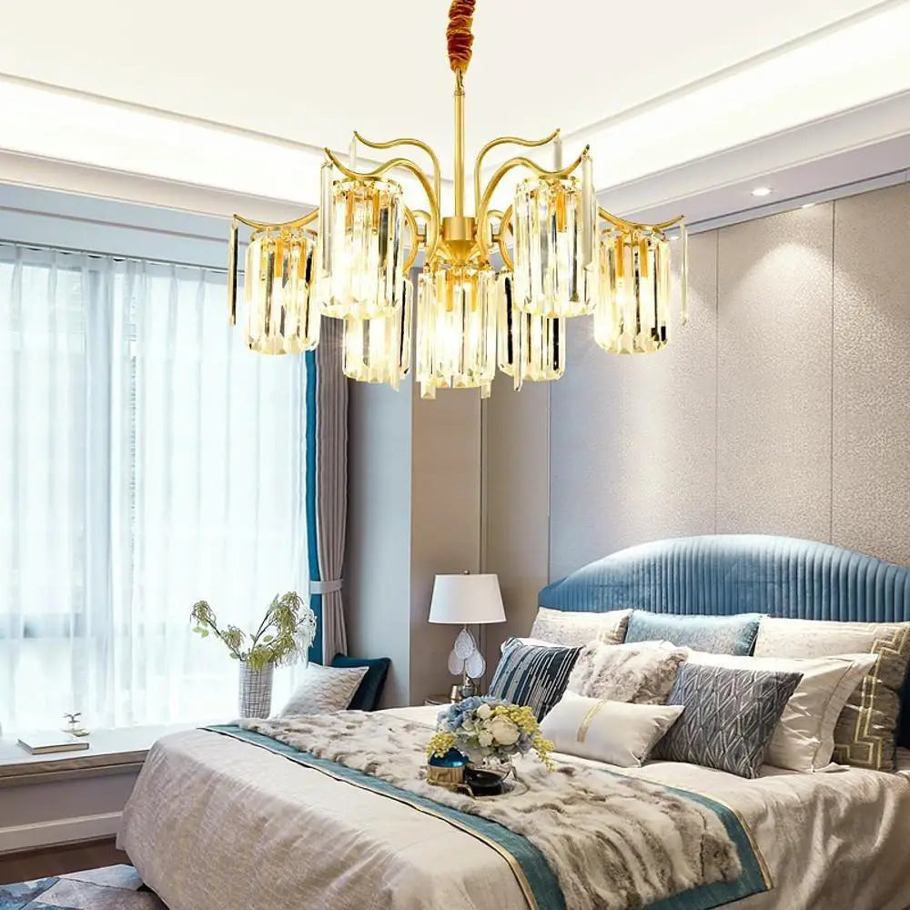 Classical Gold Crystal LED Chandelier with Copper and Glass Accents 7 Heads Lighting > Ceiling lights > Chandeliers