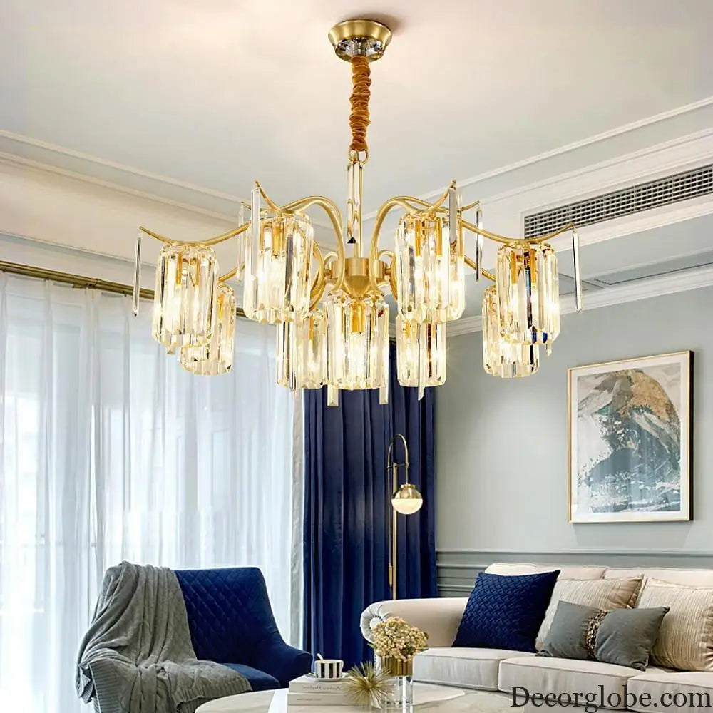 Classical Gold Crystal LED Chandelier with Copper and Glass Accents Lighting > Ceiling lights > Chandeliers