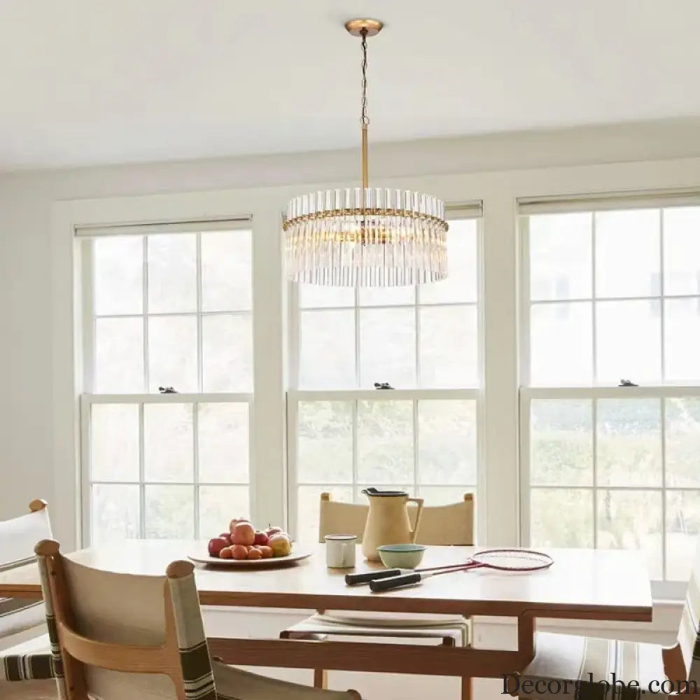 Contemporary 5-Light Brushed Brass Finish Crystal Glass Chandelier - Illuminate Your Space with Modern Elegance - DecorGlobe