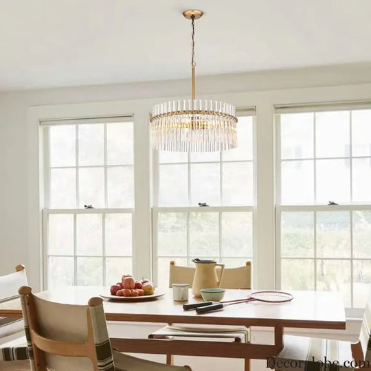 Contemporary 5-Light Brushed Brass Finish Crystal Glass Chandelier - Illuminate Your Space with Modern Elegance - DecorGlobe