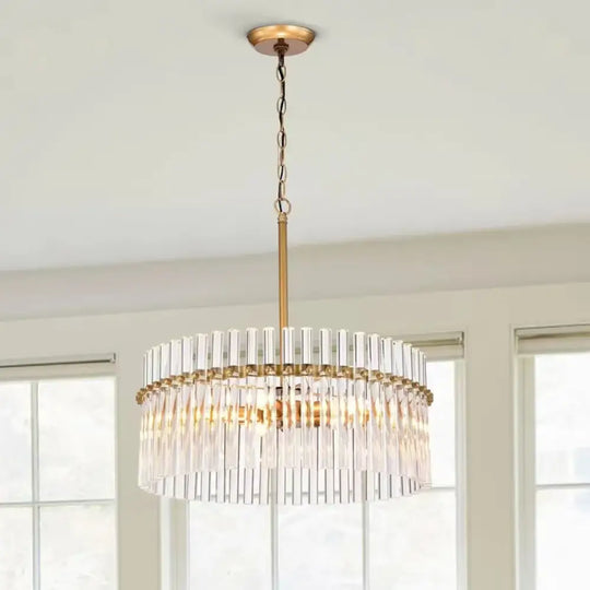 Contemporary 5-Light Brushed Brass Finish Crystal Glass Chandelier - Illuminate Your Space with Modern Elegance - DecorGlobe