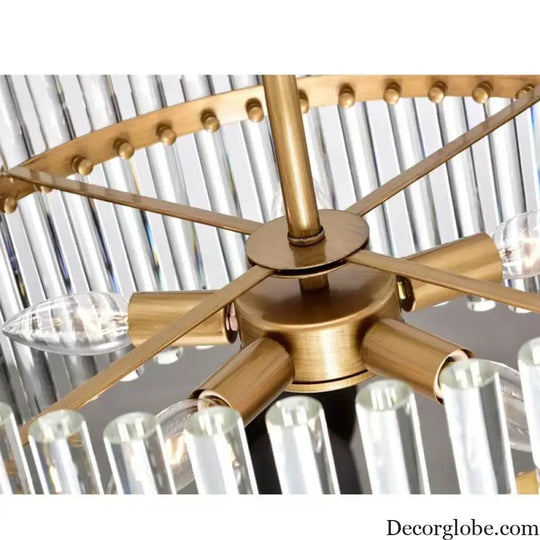 Contemporary 5-Light Brushed Brass Finish Crystal Glass Chandelier - Illuminate Your Space with Modern Elegance - DecorGlobe