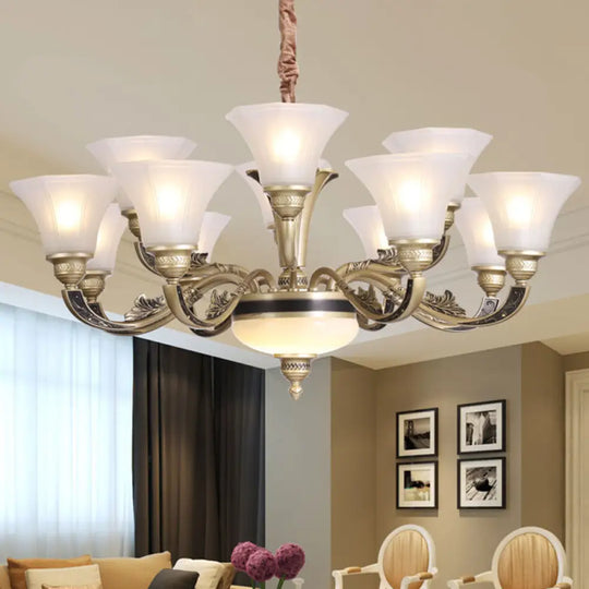 Contemporary Glass Pendant Light Kit: Bell-Shaped Ceiling Chandelier for Living Room White 15 / White