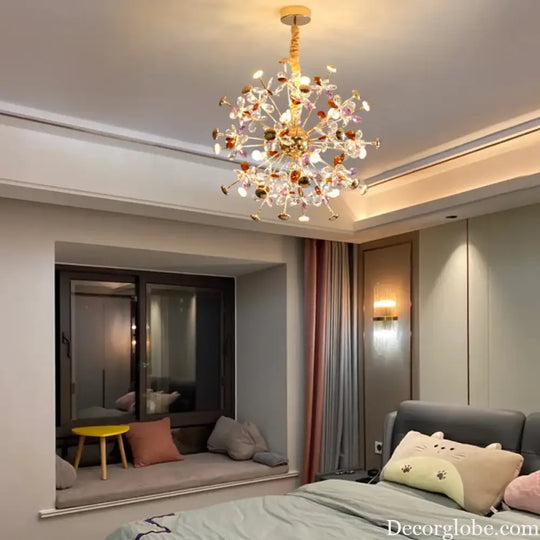 Contemporary Dandelion LED Chandelier - Fashionable Branch Design with Colorful Crystal Accents - DecorGlobe
