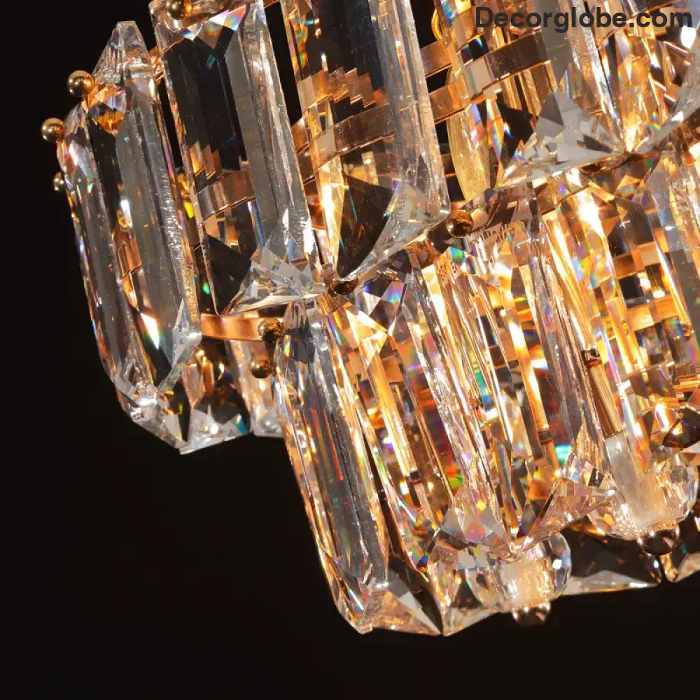 Contemporary LED Crystal Chandelier - Illuminate Your Living Room with Elegant Round and Rectangle Golden Indoor Lighting - DecorGlobe