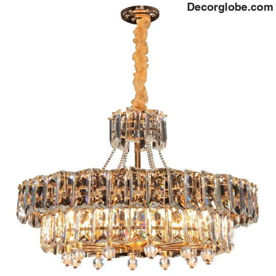 Contemporary LED Crystal Chandelier - Illuminate Your Living Room with Elegant Round and Rectangle Golden Indoor Lighting - DecorGlobe