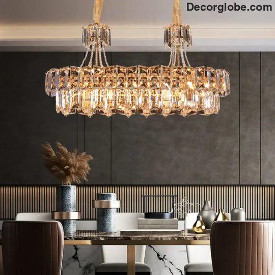 Contemporary LED Crystal Chandelier - Illuminate Your Living Room with Elegant Round and Rectangle Golden Indoor Lighting - DecorGlobe