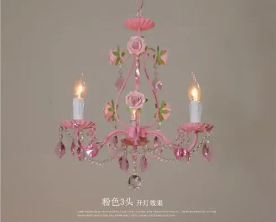 Contemporary Pink Ceiling Chandelier - E14 LED Lighting with Crystal, Iron, and Ceramic Accents - DecorGlobe