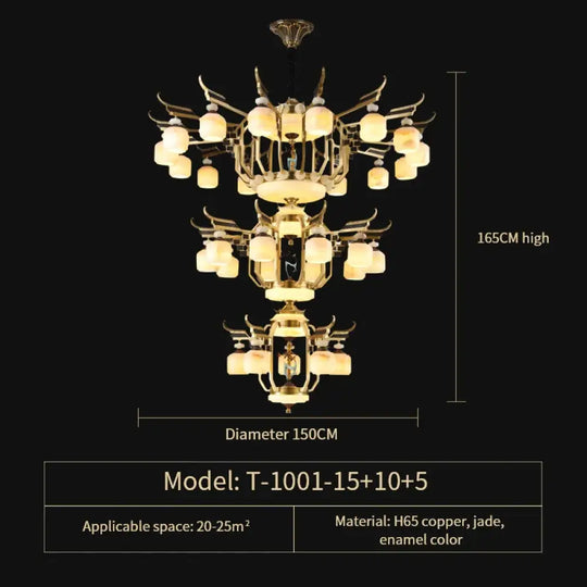Copper Chandelier with Marble 20+ Lights Remote Control 30 Heads D150CM Chandelier