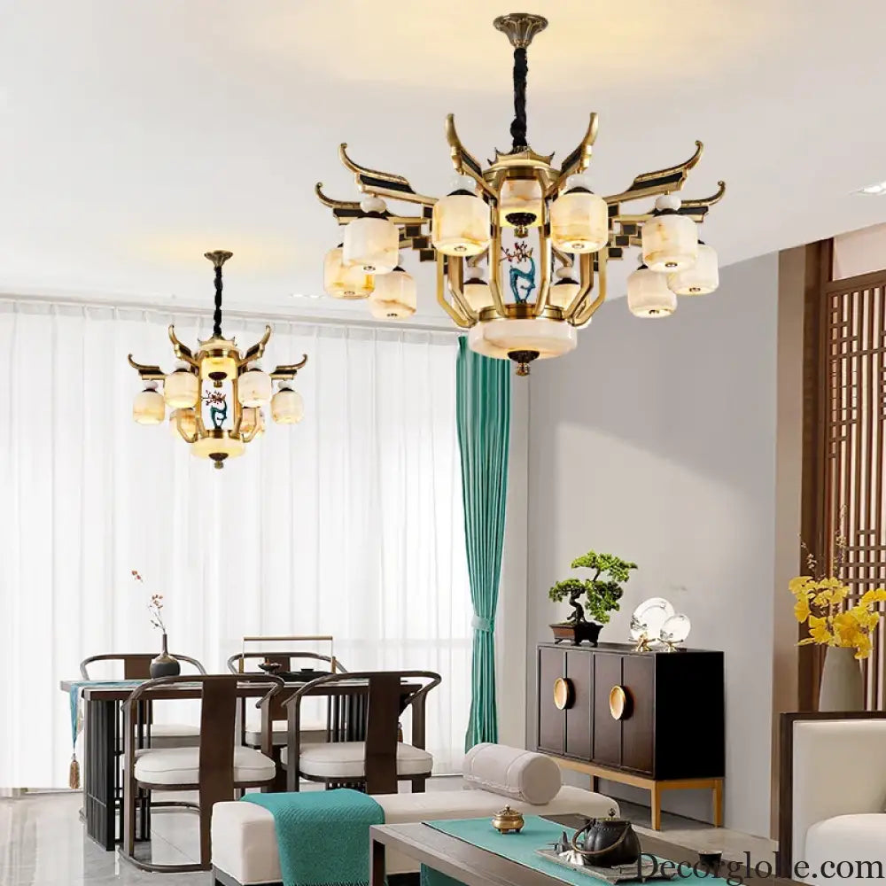 Copper Chandelier with Marble 20+ Lights Remote Control Chandelier