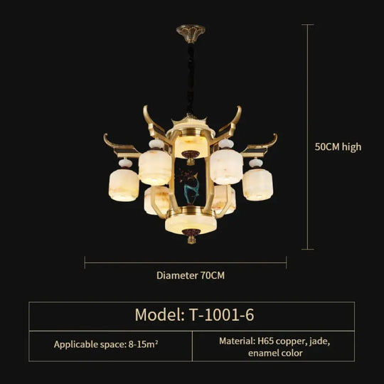 Copper Chandelier with Marble 20+ Lights Remote Control 6 Heads D70CM Chandelier