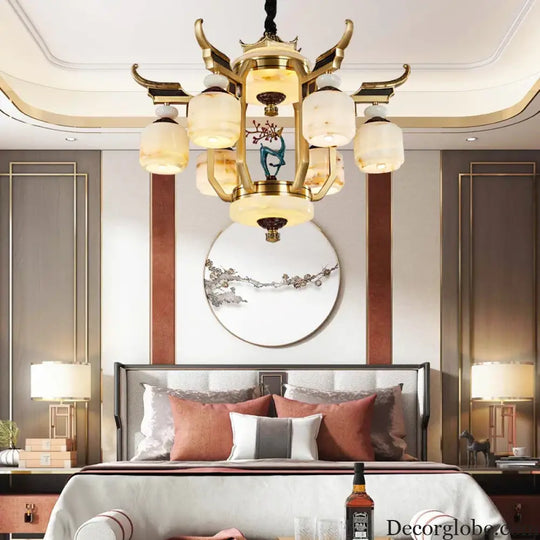 Copper Chandelier with Marble 20+ Lights Remote Control Chandelier