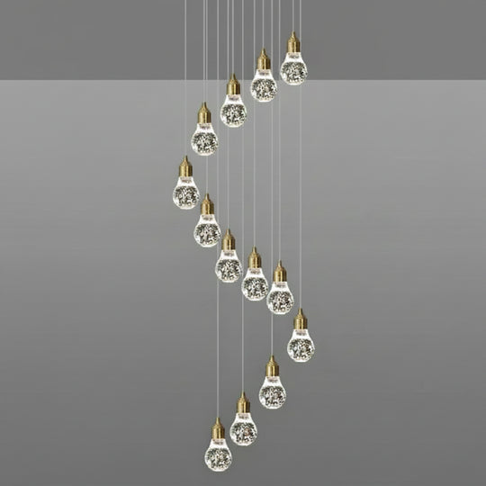 Double-Flight Staircase Chandelier Luxurious Villa With Grand Loft-Style Rotating Open-Plan Living Room And Crystal