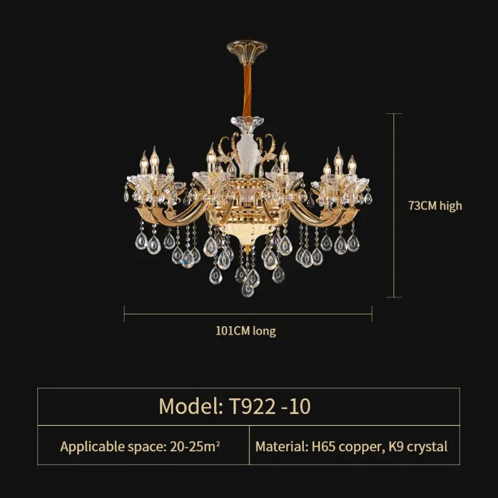Crystal Candle Chandelier for Living Room and Dining Area 10 Heads D101CM / Cold White Chandelier