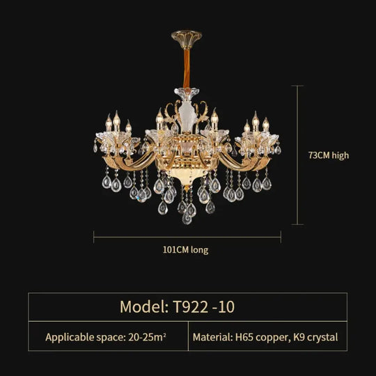 Crystal Candle Chandelier for Living Room and Dining Area 10 Heads D101CM / Cold White Chandelier