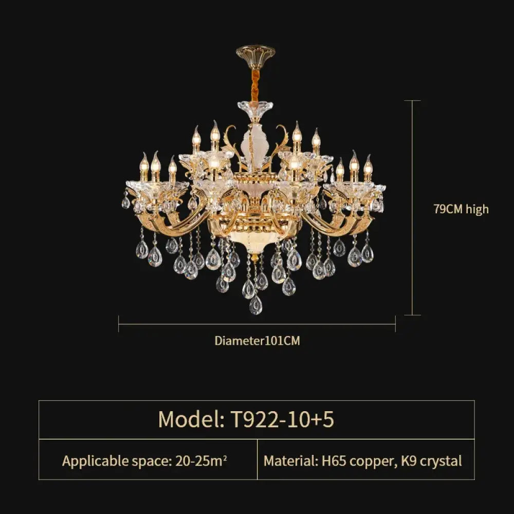 Crystal Candle Chandelier for Living Room and Dining Area 15 Heads D101CM / Cold White Chandelier