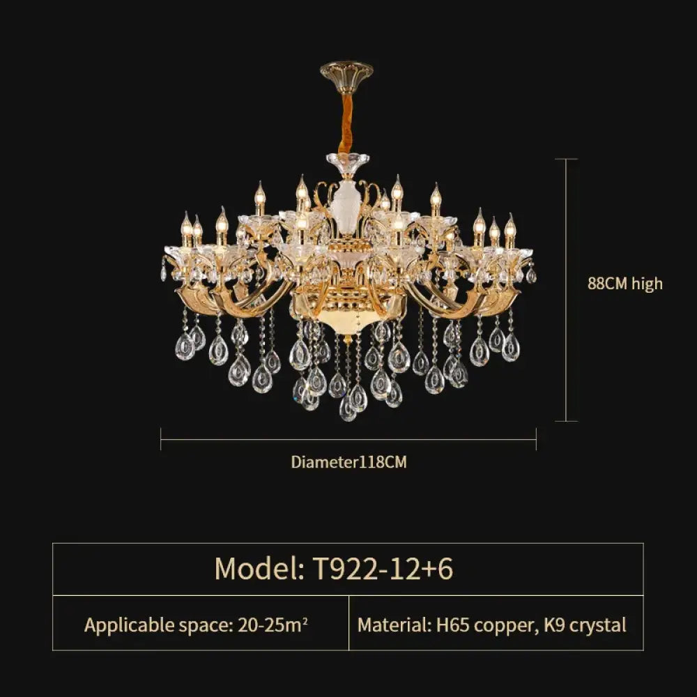 Crystal Candle Chandelier for Living Room and Dining Area 18 Heads D118CM / Cold White Chandelier