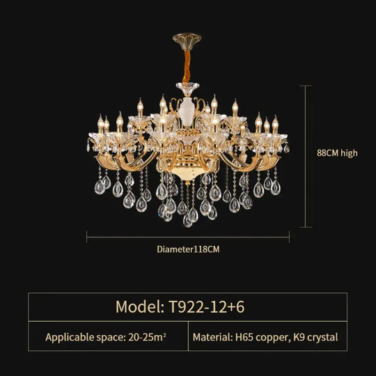 Crystal Candle Chandelier for Living Room and Dining Area 18 Heads D118CM / Cold White Chandelier