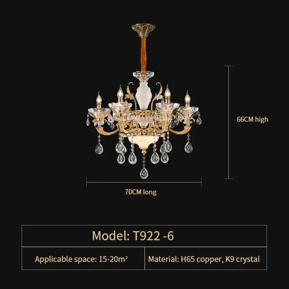 Crystal Candle Chandelier for Living Room and Dining Area 6 Heads D70CM / Cold White Chandelier