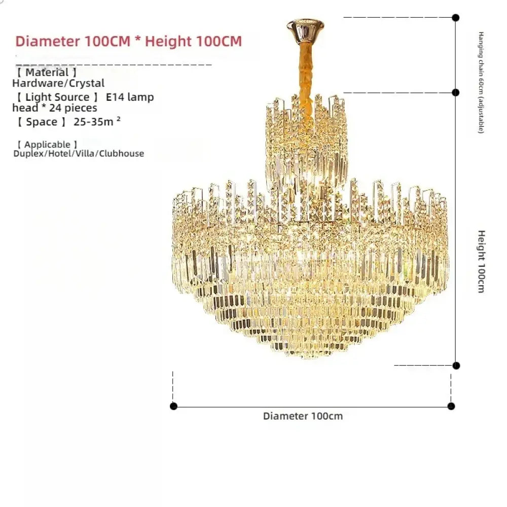 Crystal Chandelier for Duplex Hall and Staircase Lighting D100CM H100CM / Cold White Chandelier