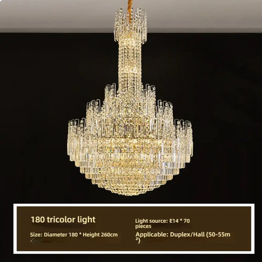 Crystal Chandelier for Duplex Hall and Staircase Lighting D180CM H260CM / Natural Light Chandelier