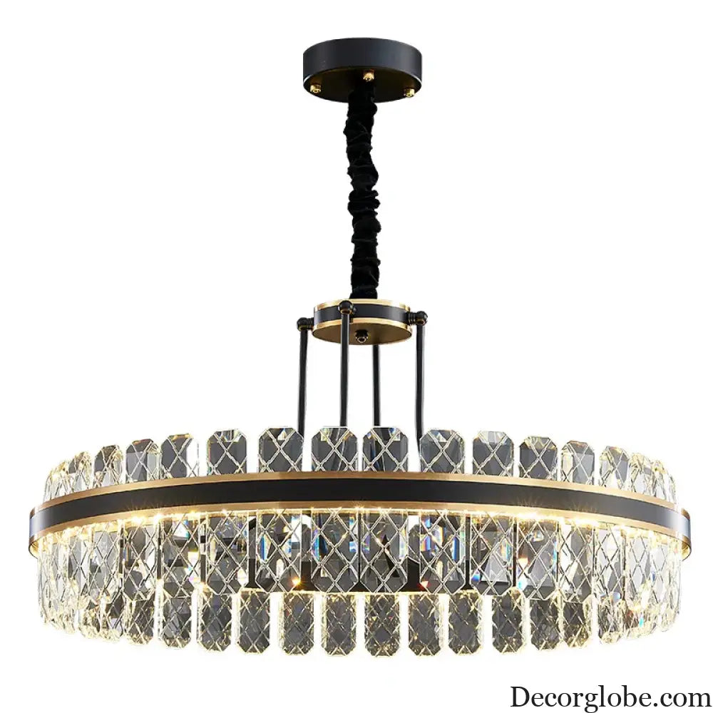 Crystal Chandelier - Modern Minimalist LED Black Leather Design for Living Rooms, Bedrooms, and Dining Spaces - DecorGlobe