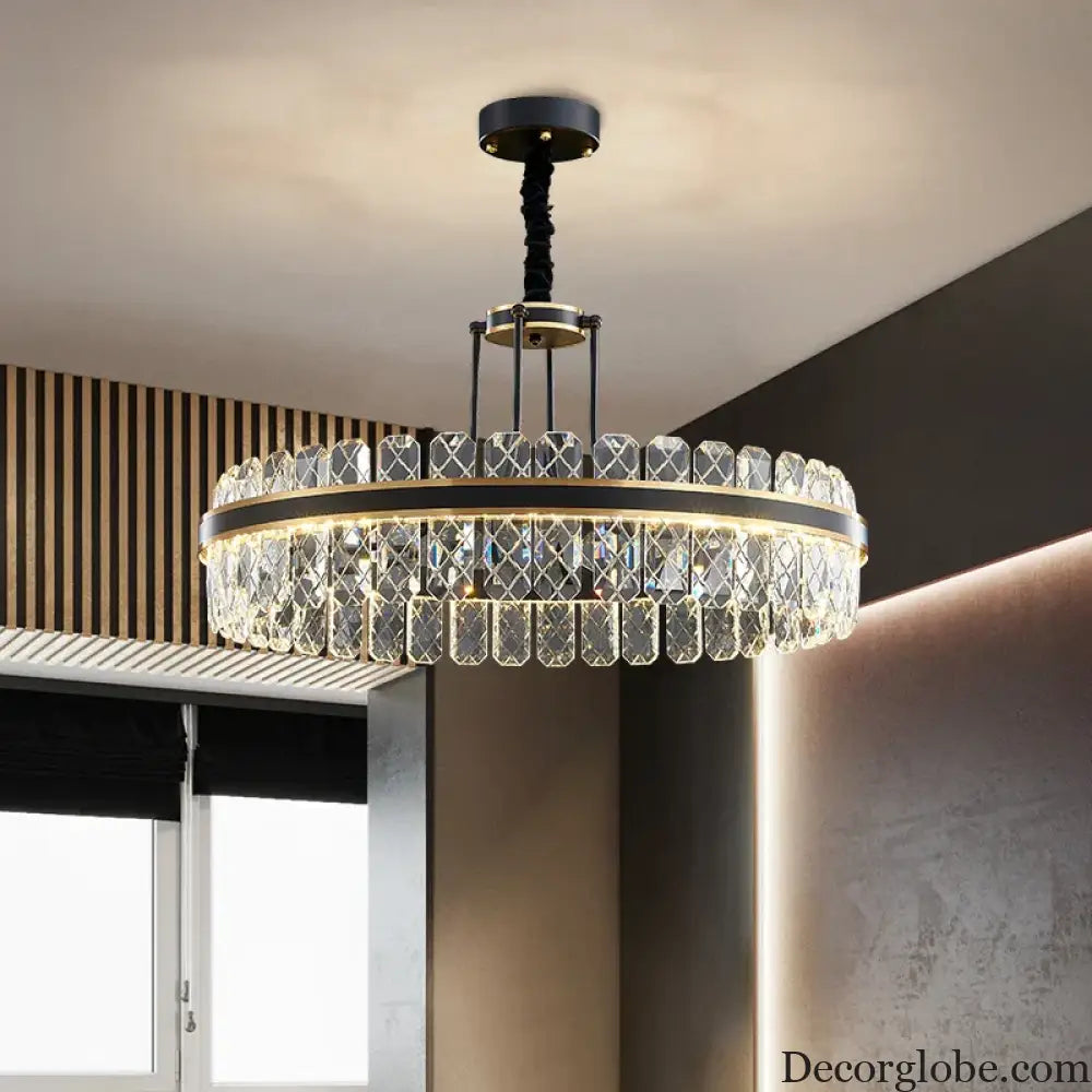 Crystal Chandelier - Modern Minimalist LED Black Leather Design for Living Rooms, Bedrooms, and Dining Spaces - DecorGlobe