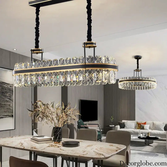 Crystal Chandelier - Modern Minimalist LED Black Leather Design for Living Rooms, Bedrooms, and Dining Spaces - DecorGlobe