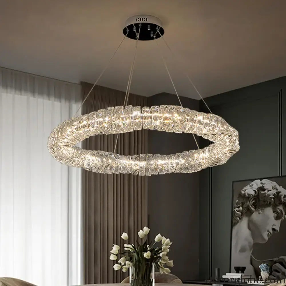 Sophisticated Crystal LED Pendant Lights - Dimmable, Ideal for Living and Dining Rooms - Luxurious Ring Design - DecorGlobe