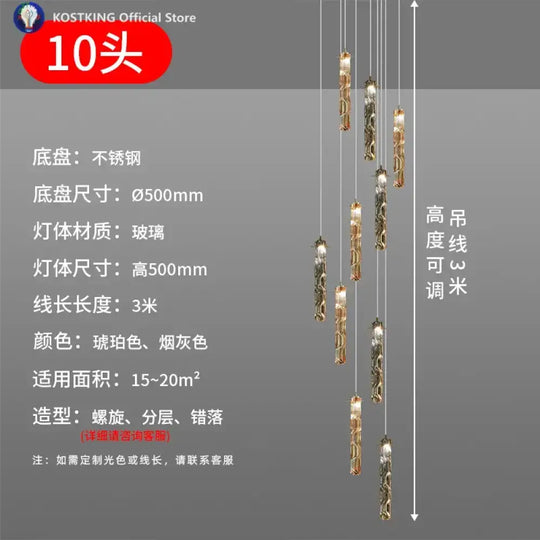 Art Design Spiral Staircase Crystal Chandelier LuxuriousHigh-CeilingDuplex Floor-To-Ceiling Living Room Crystal Large
