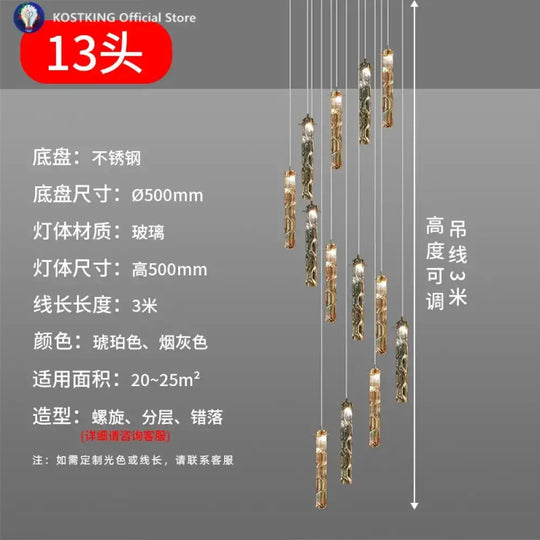 Art Design Spiral Staircase Crystal Chandelier LuxuriousHigh-CeilingDuplex Floor-To-Ceiling Living Room Crystal Large